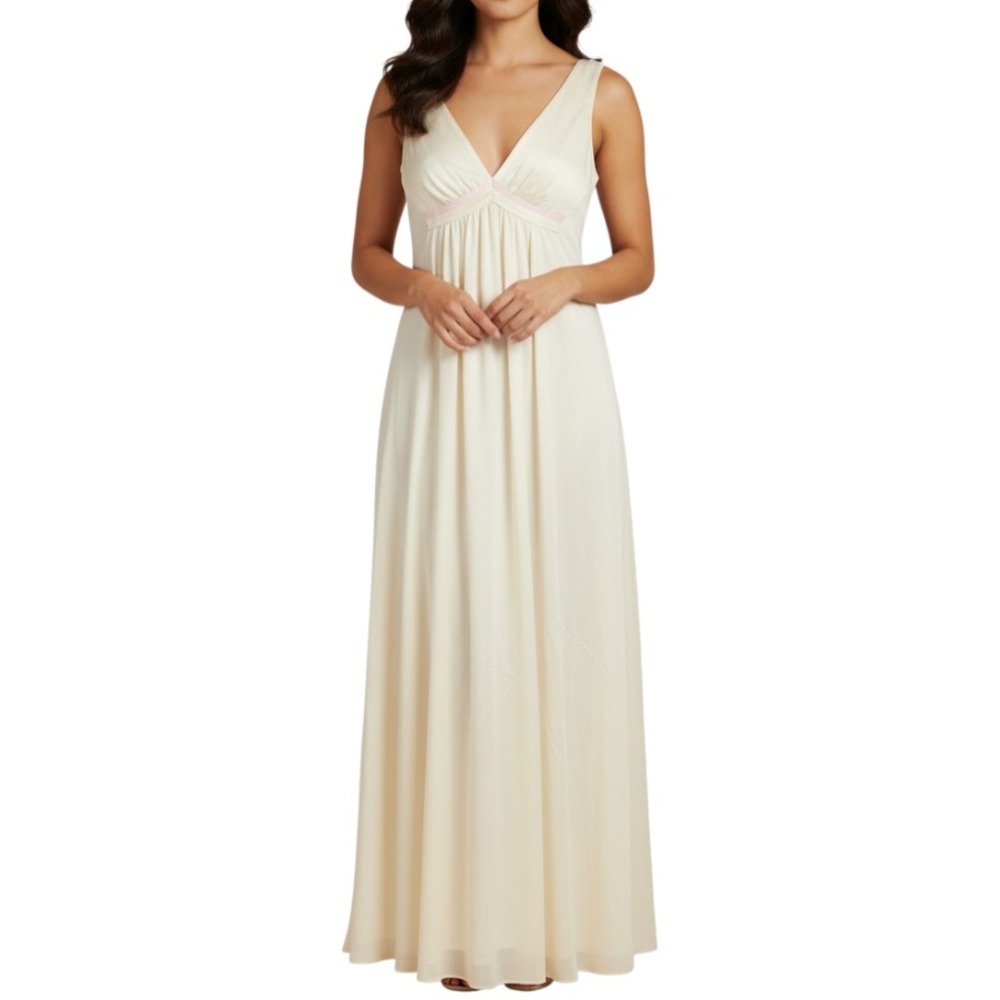 VTG VAL MODE Smooth NYLON Ivory PINK SATIN DETAIL Sleeveless LOUNGE NIGHTGOWN S